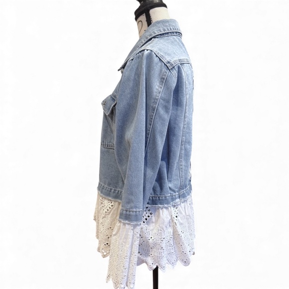 C&C California Denim Jacket with Lace Hem & Lace Cuffs – Size L - Picture 2 of 11